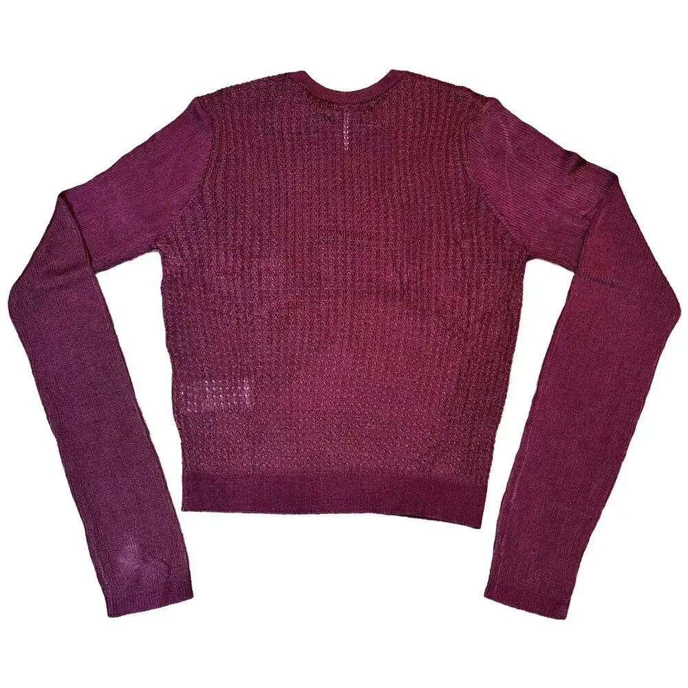 NWT FREE PEOPLE H2O Crew Raw Garnet Sheer Long Sleeves Size M (D-286)